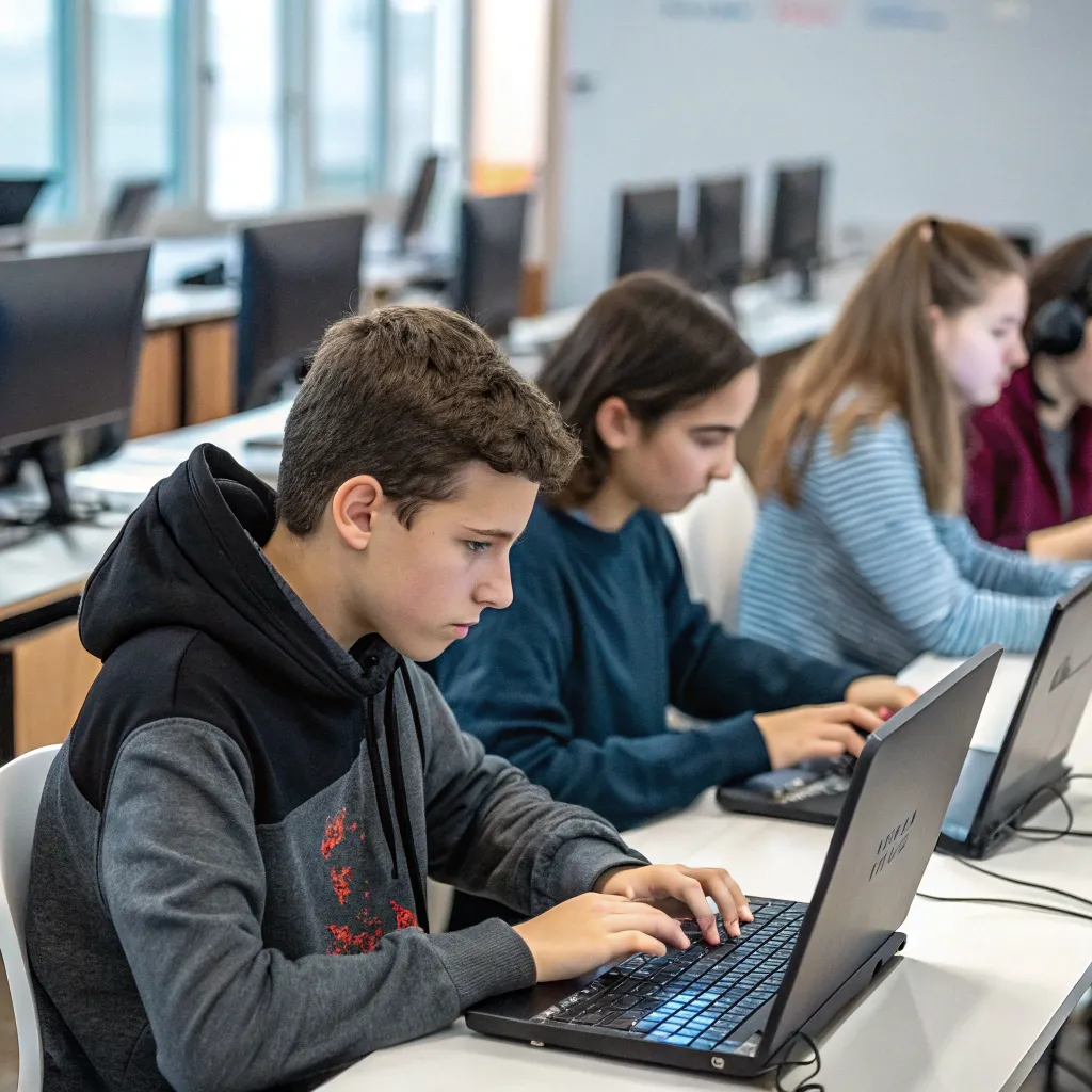 Students focused on coding
